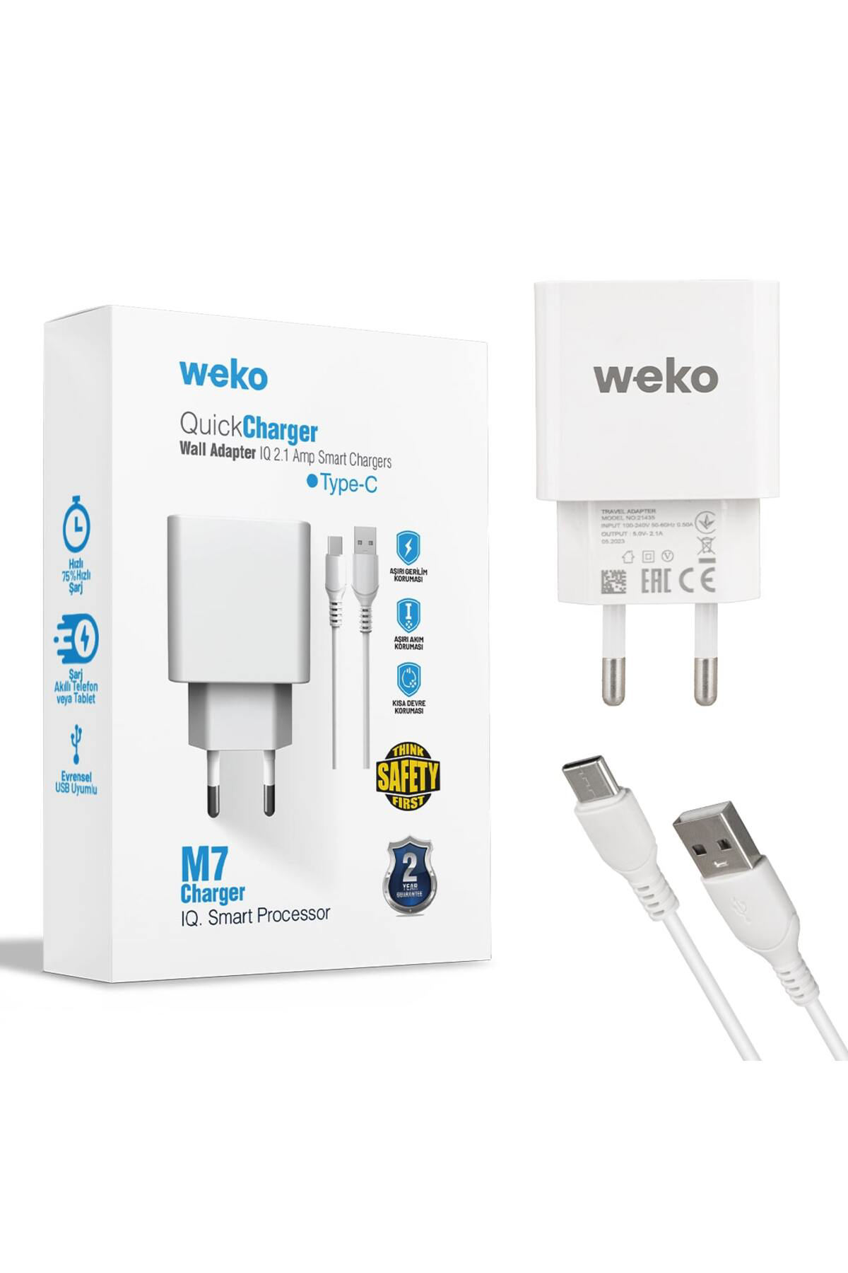 Weko Wk-21435 M7 2.1 Amper Şarj Başlik Adaptörü + Type-C Kablo (No:3)