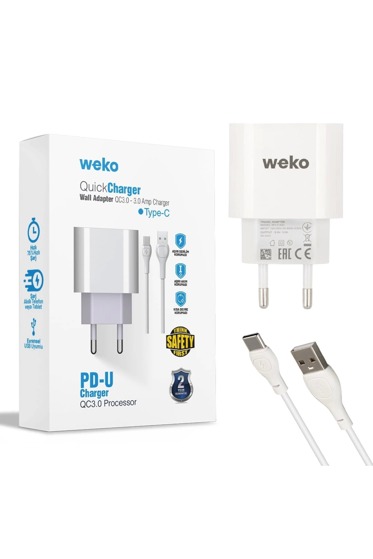 Weko Wk-21442 Pdu Qc 3.0 Amper Şarj Başlık Adaptörü Type-C Kablo (No:1