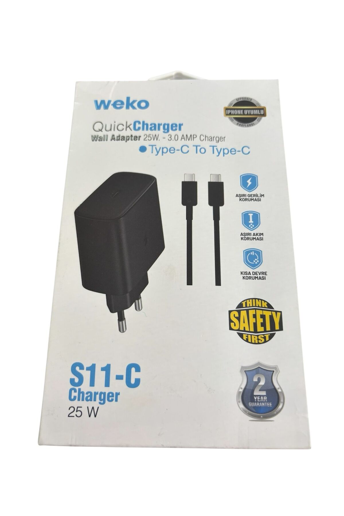 WK-26523 S11-C 25 Watt Siyah Şarj Başlık Adaptörü + Type-C To Typ