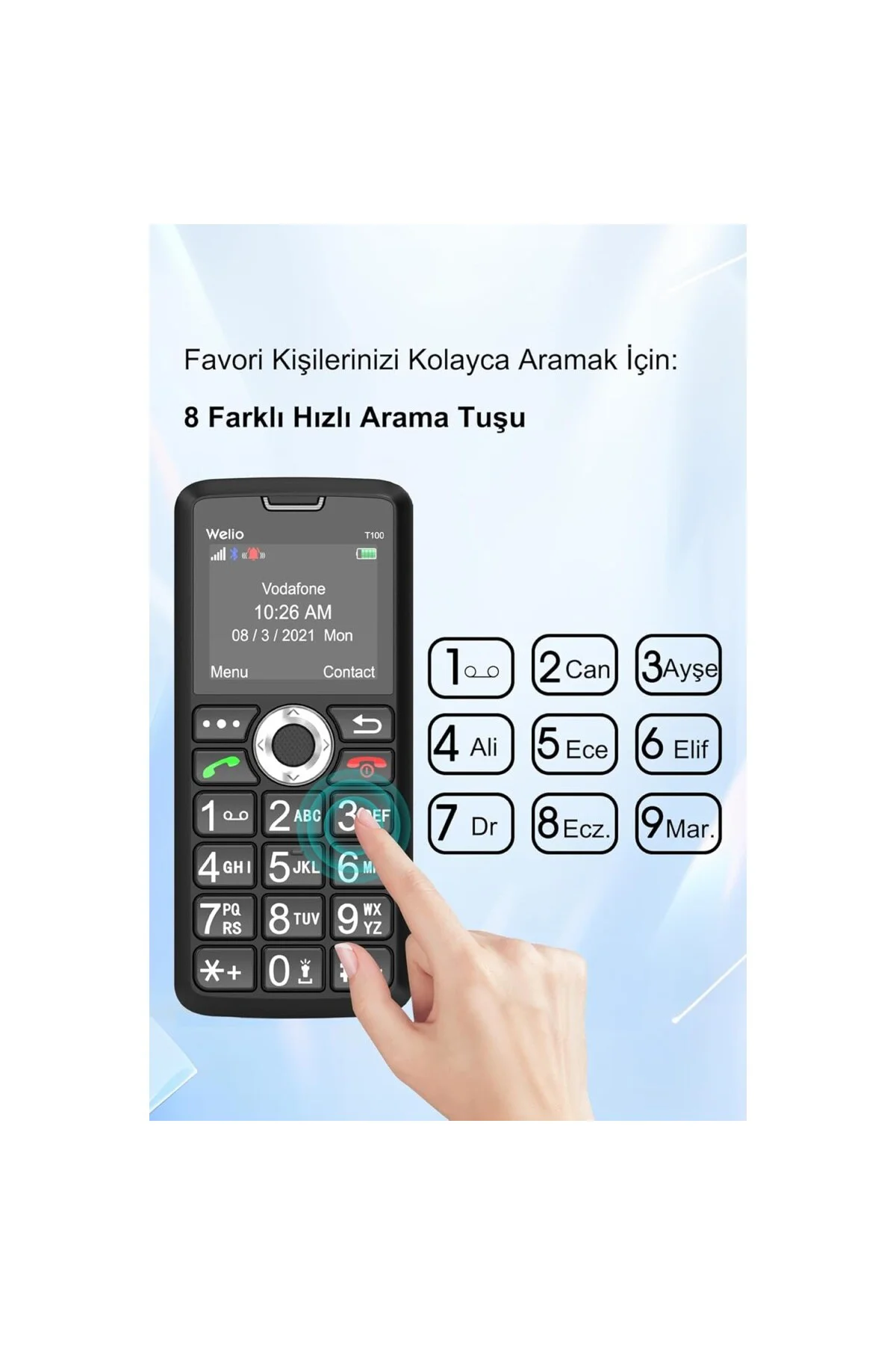 WKey T100 Tuşlu Kamerasız Asker/Yaşlı Cep Telefonu (Siyah- Gri)