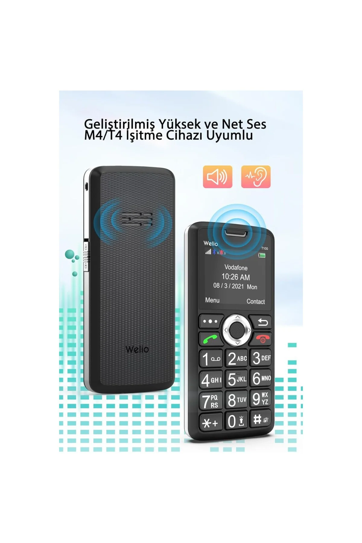 WKey T100 Tuşlu Kamerasız Asker/Yaşlı Cep Telefonu (Siyah- Gri)