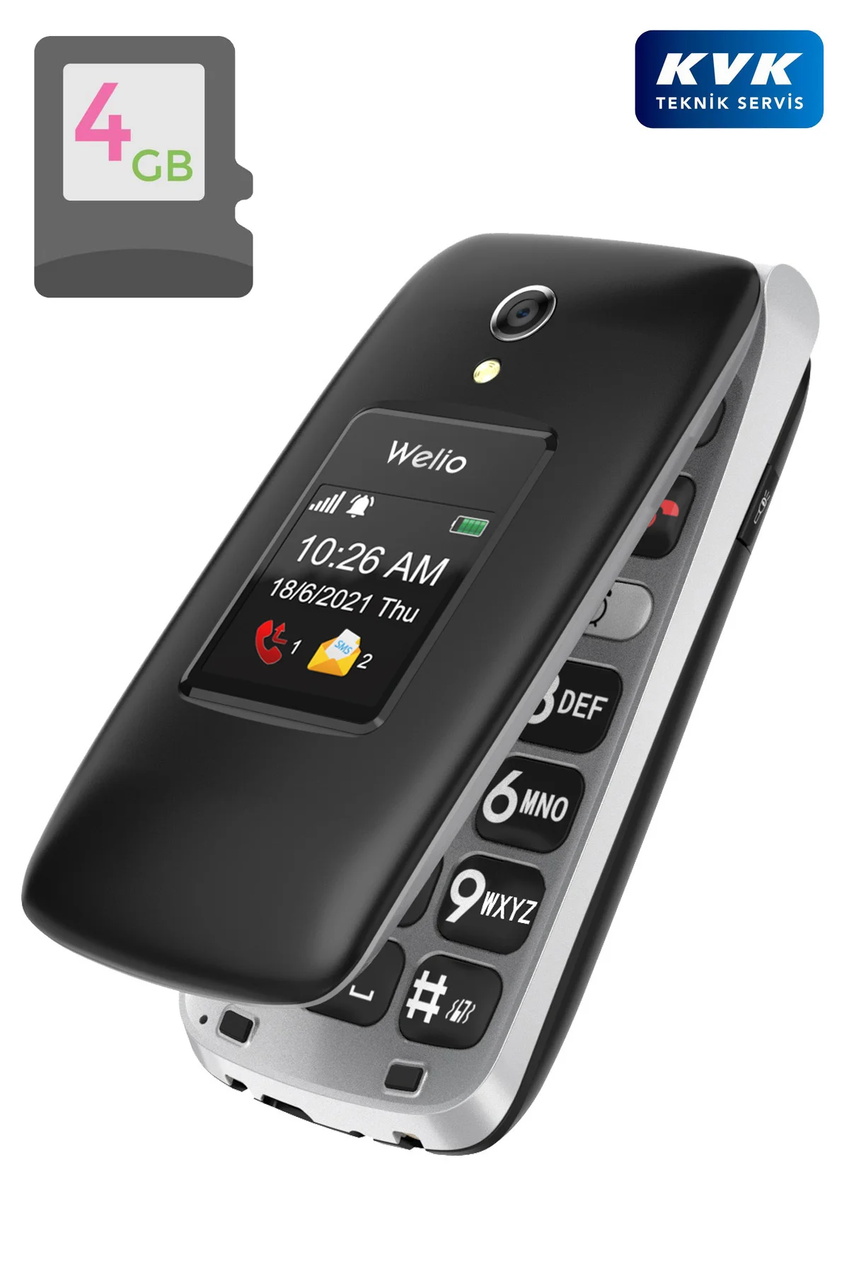 Wkey T300 Siyah Tuşlu Kapaklı Cep Telefonu Kameralı Asker Telefon