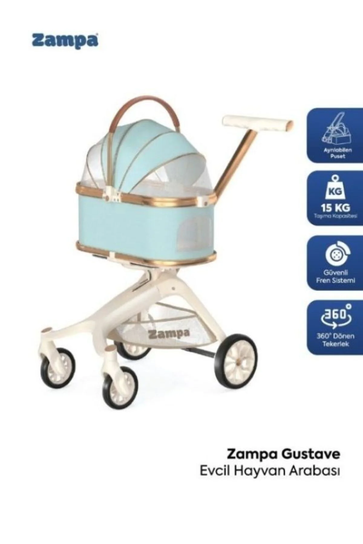 WM06-BL Gustave Premium Ayrılabilir Pusetli Kedi & Köpek Arabası 