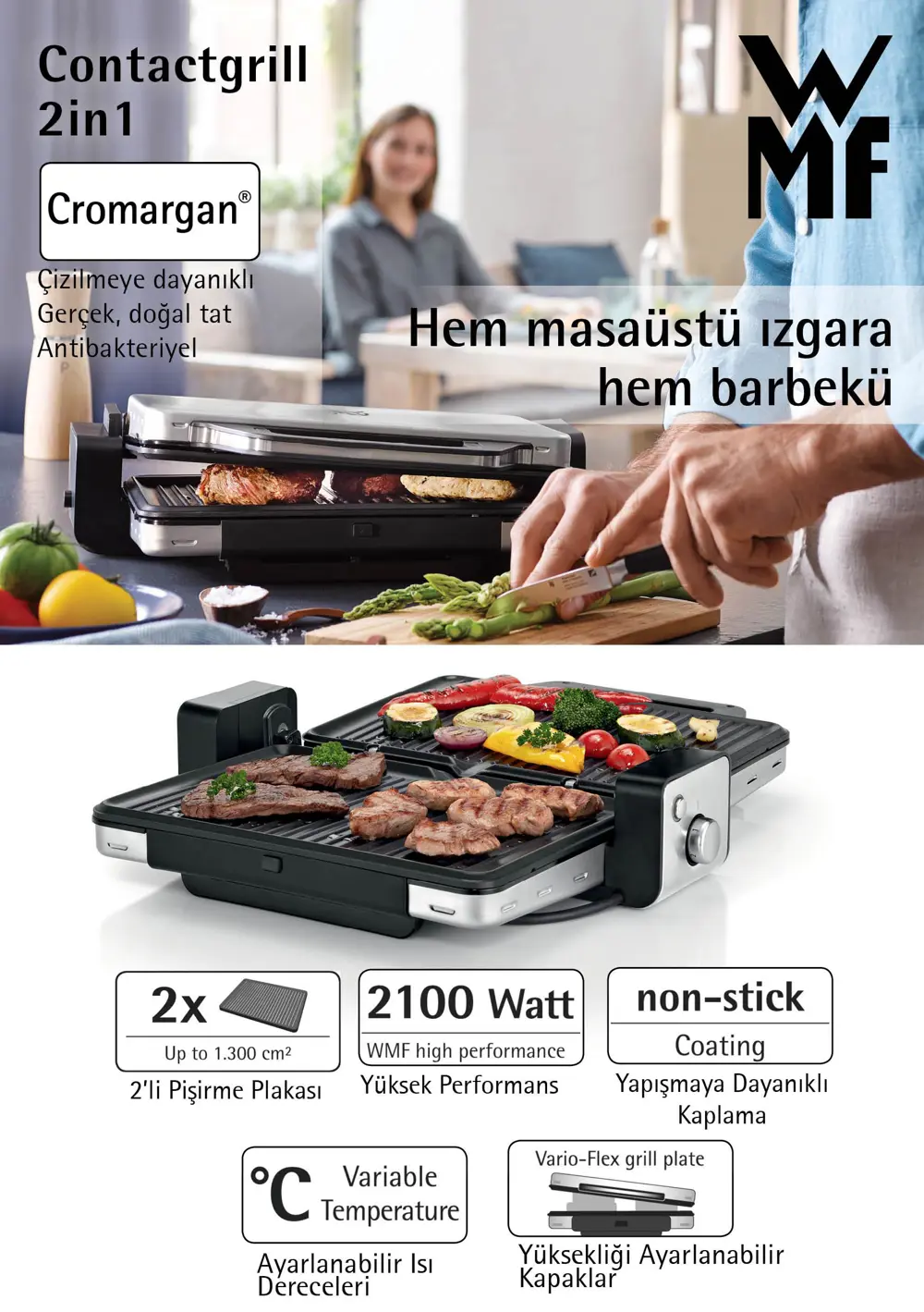 WMF Lono Contact Grill Izgara ve Tost Makinesi 2100 Watt 32000000