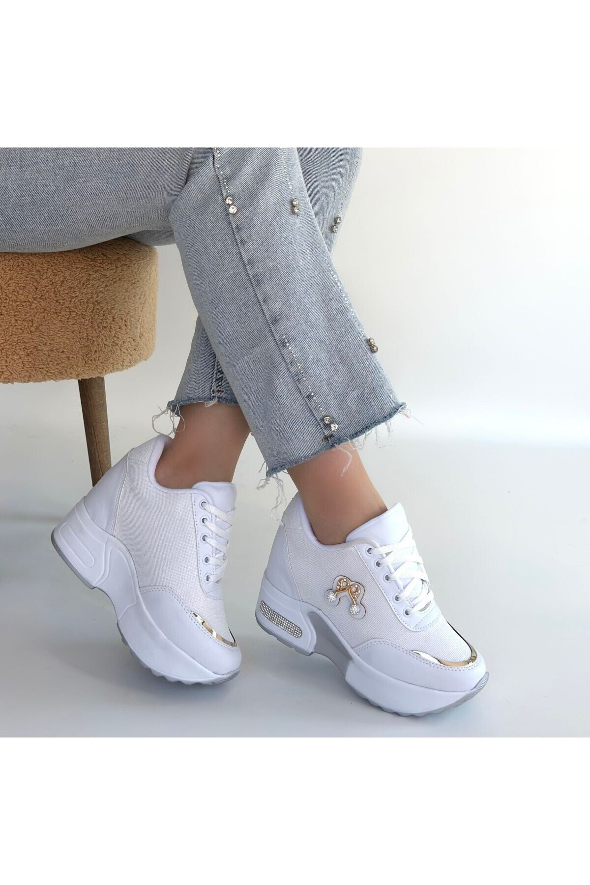 Wody Beyaz Cilt Simli Bağcıklı Spor Ayakkabı - Lisinya