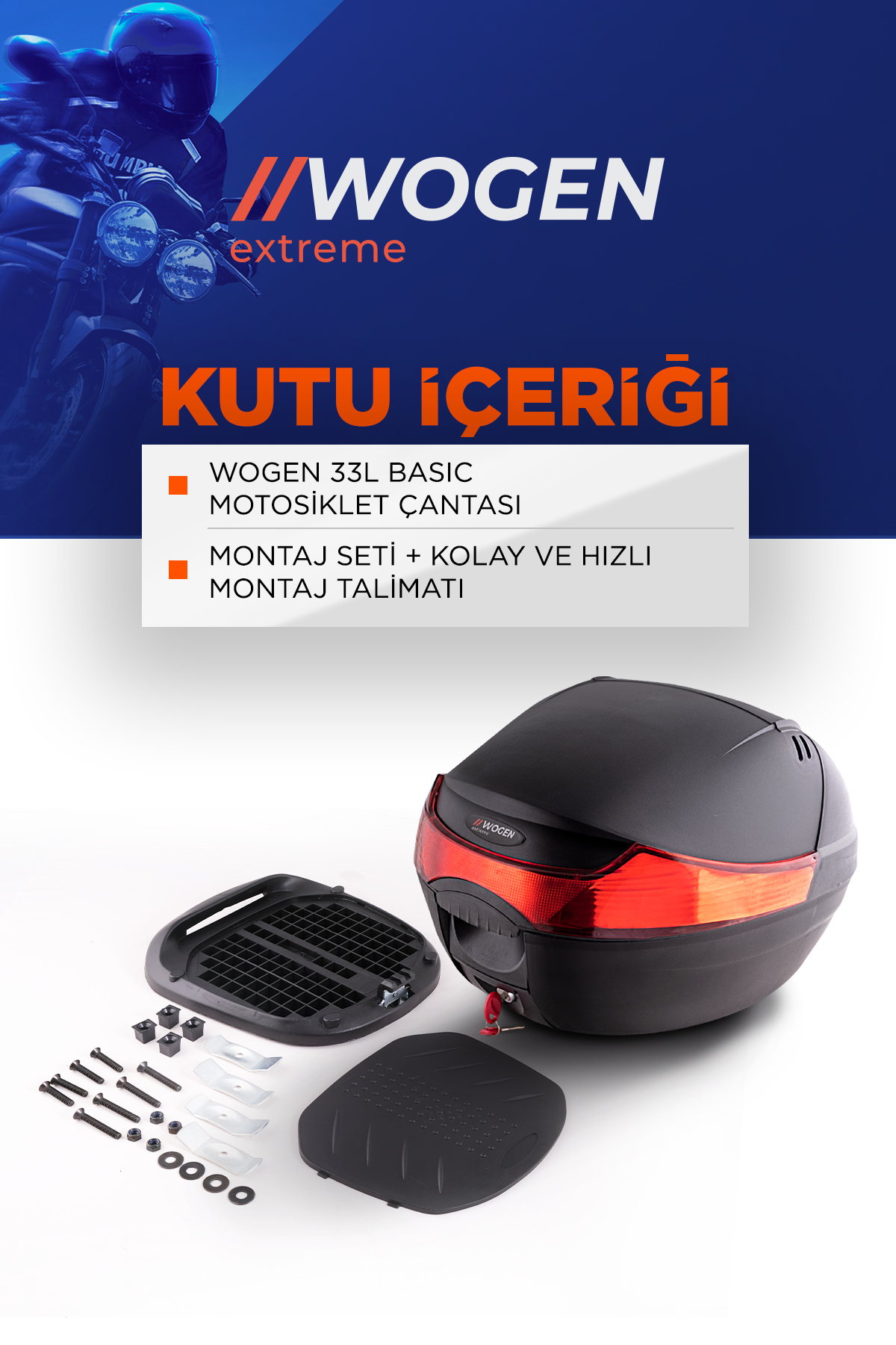 Wogen  Wg33 Basic Arka Çanta (Siyah) + Karbon Dizlik Hediye