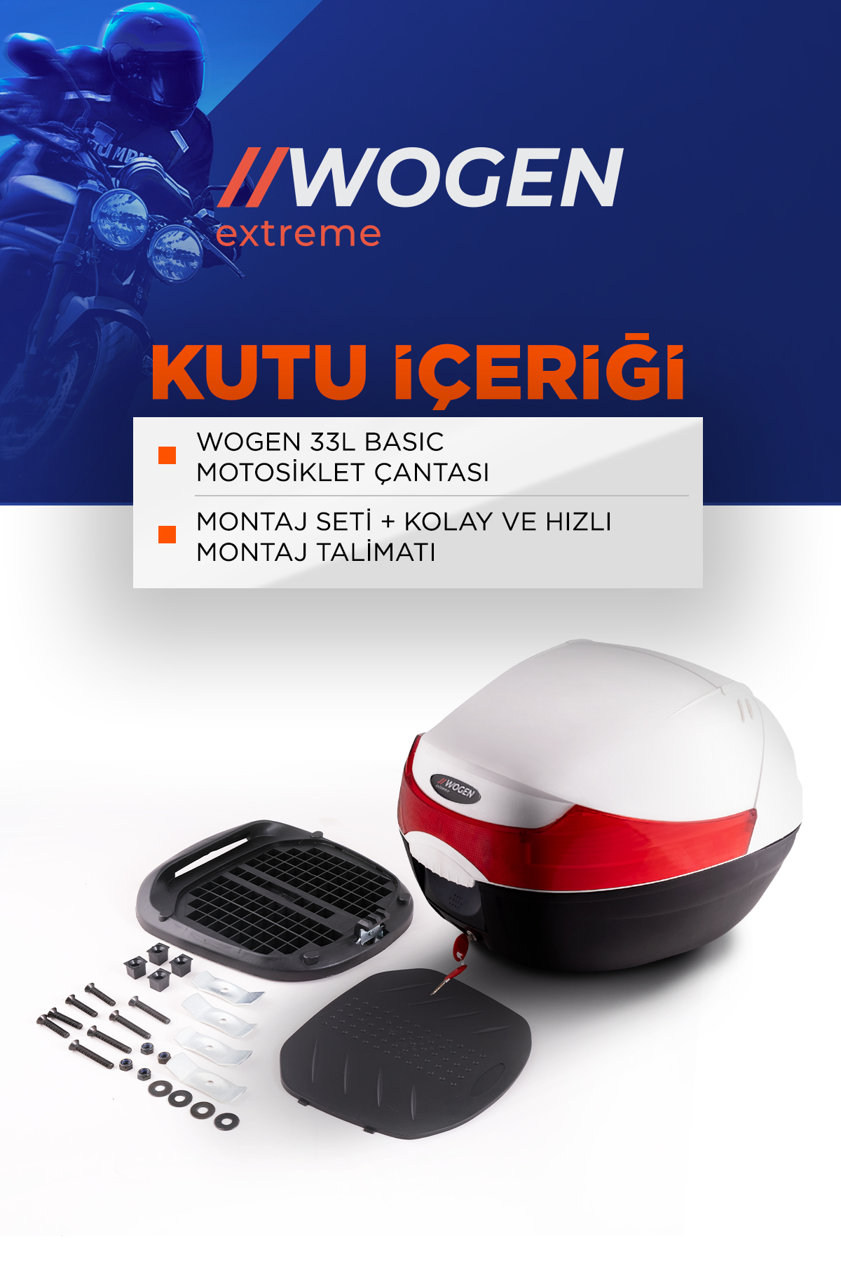 Wogen  Wg33 Basic Arka Çanta (Beyaz) + Karbon Dizlik Hediye