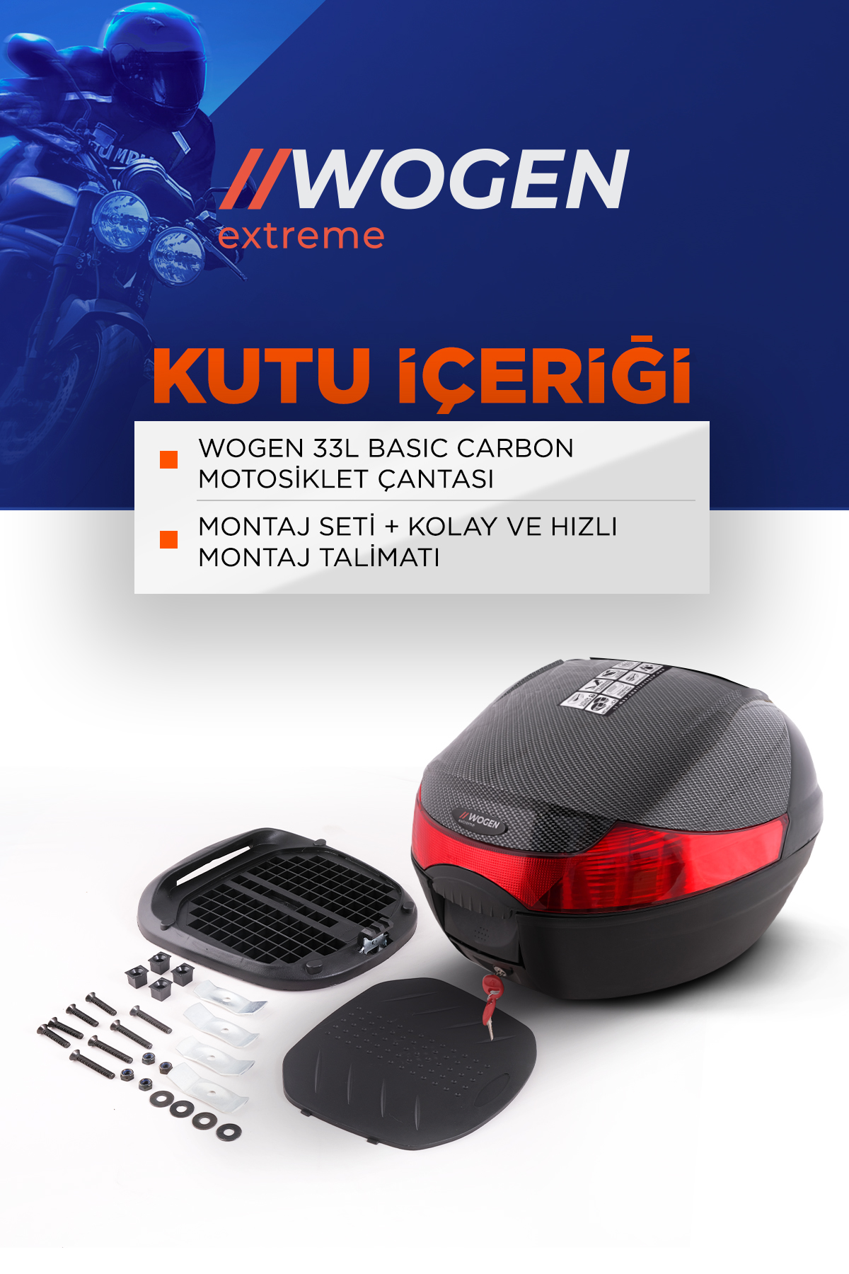 Wogen  Wg33 Basic Karbon Arka Çanta (Siyah) + Karbon Dizlik Hediye