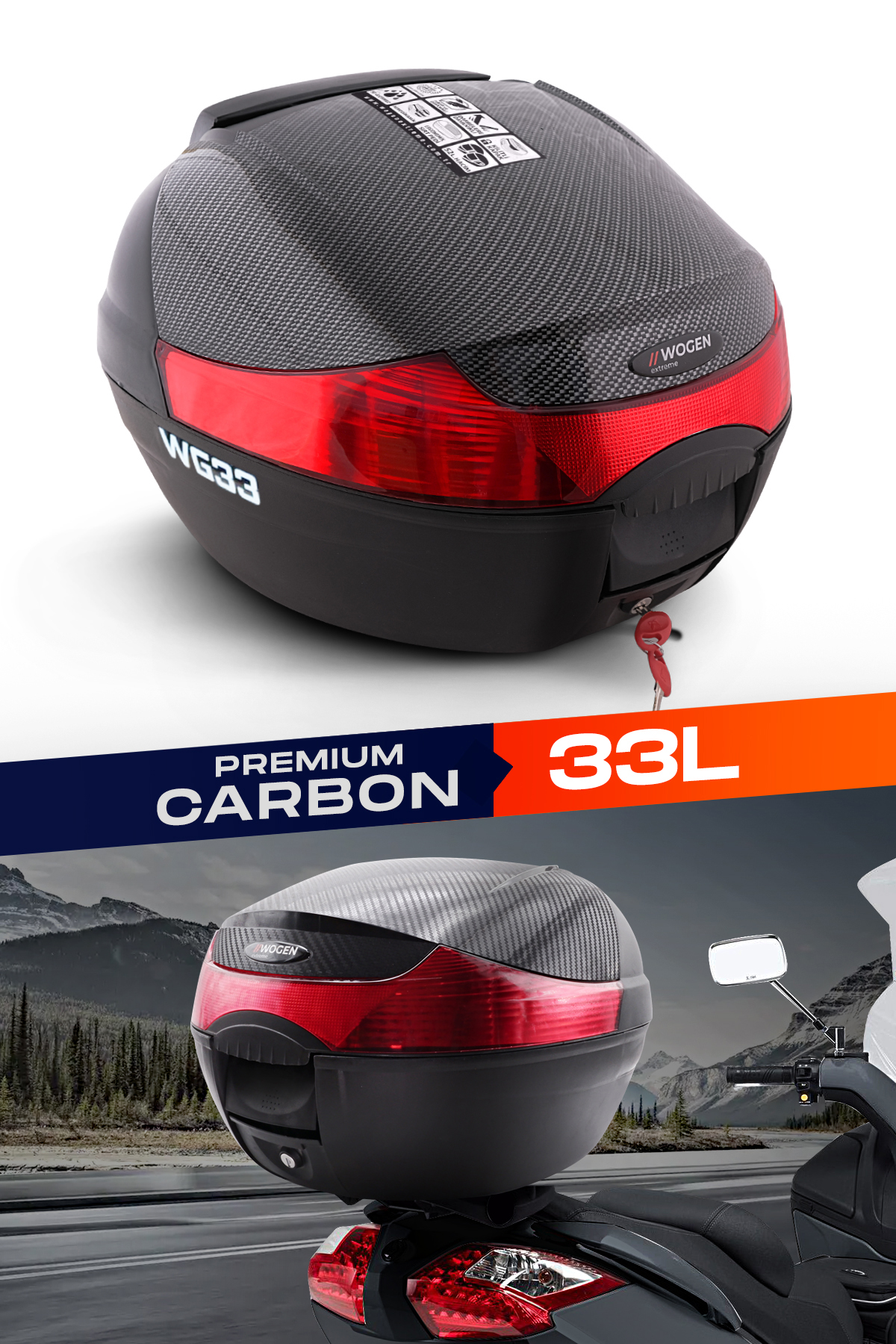 Wogen  Wg33 Karbon Arka Çanta 33 Litre Premium (Siyah) + Karbon Di