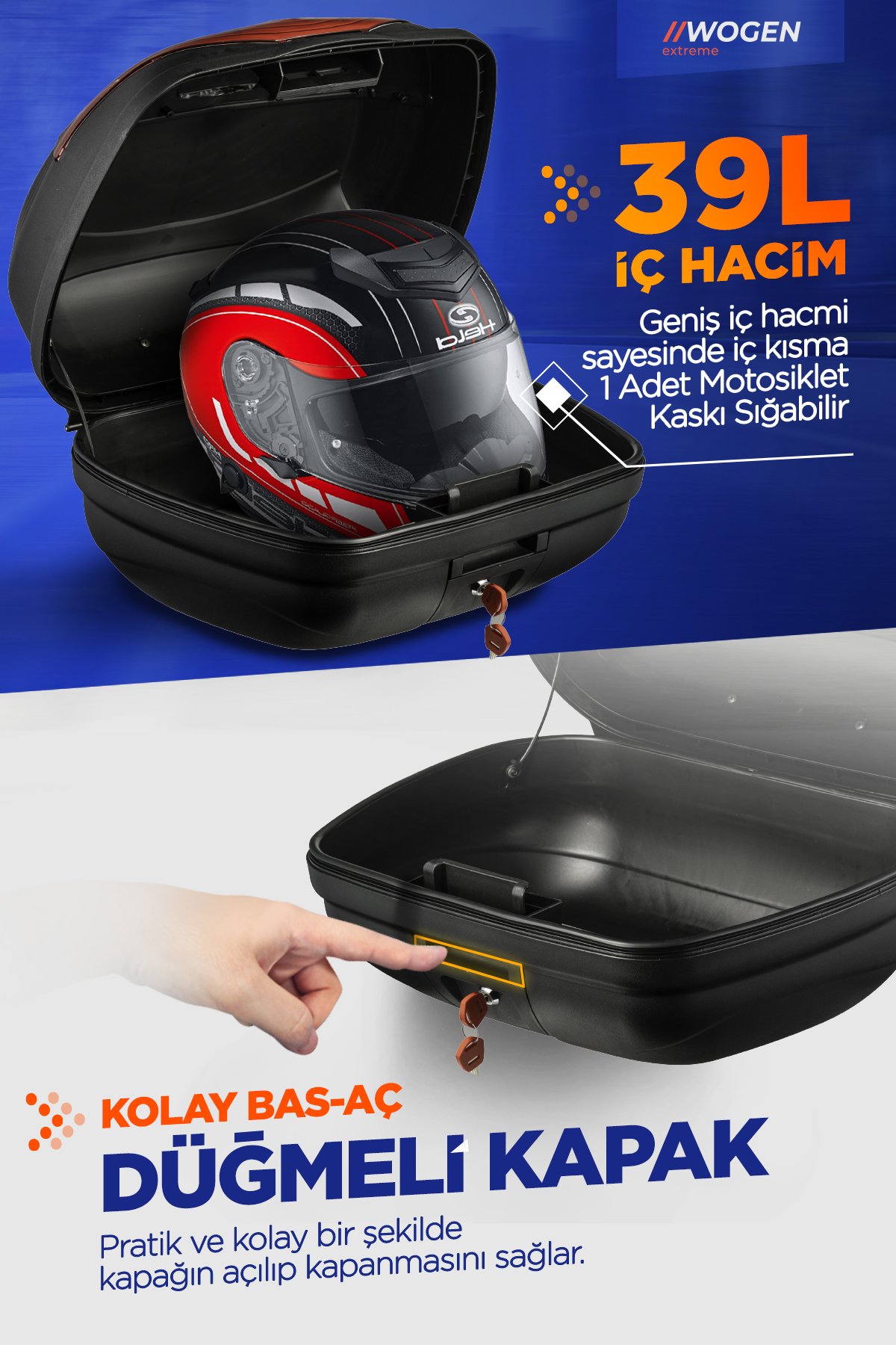 Wogen  Wg39 Basic Arka Çanta 39 Litre (Siyah) + Karbon Dizlik Hedi