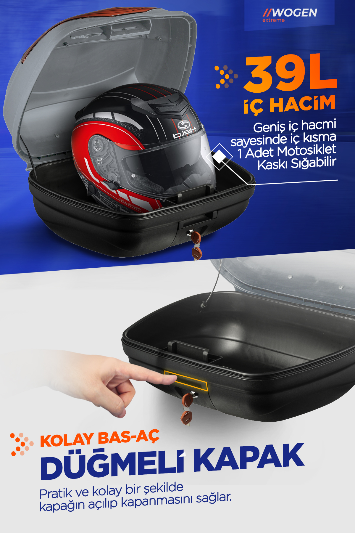 Wogen  Wg39 Basic Arka Çanta 39 Litre (Nardo Gri) + Karbon Dizlik 