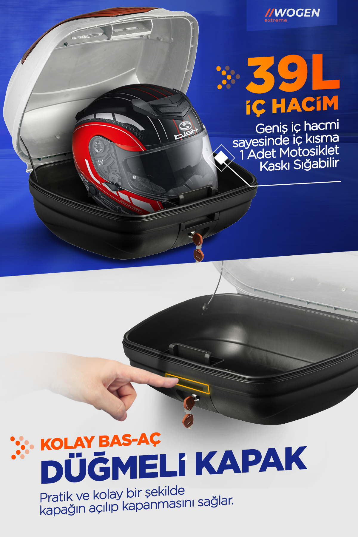 Wogen  Wg39 Premium Arka Çanta 39 Litre (Beyaz) + Karbon Dizlik He