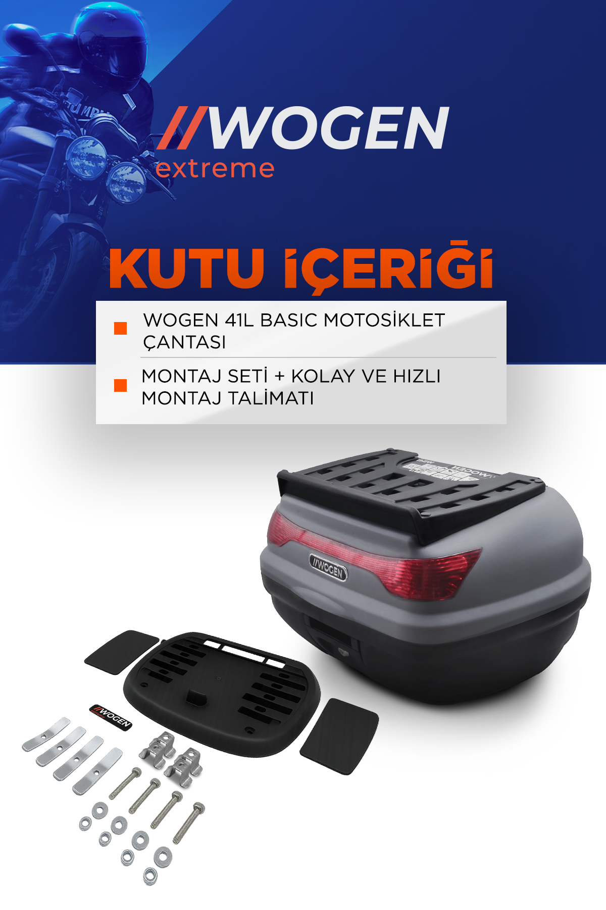 Wogen  Wg41 Basic Arka Çanta 41 Litre (Nardo Gri) + Karbon Dizlik Hediye
