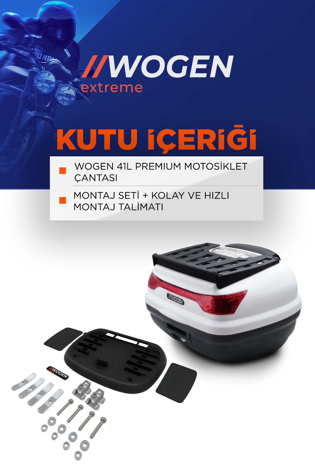 Wogen  Wg41 Premium Arka Çanta 41 Litre (Beyaz) + Karbon Dizlik Hediye