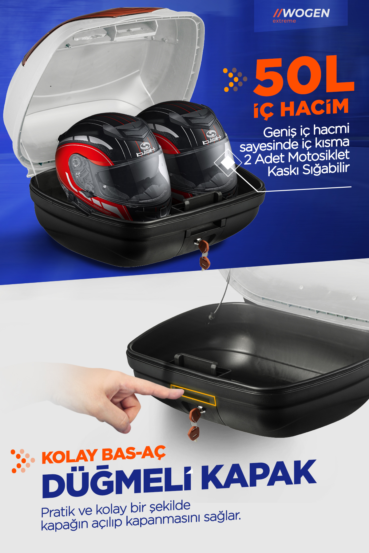 Wogen  Wg50 Basic Arka Çanta 50 Litre (Beyaz) + Karbon Dizlik Hediye
