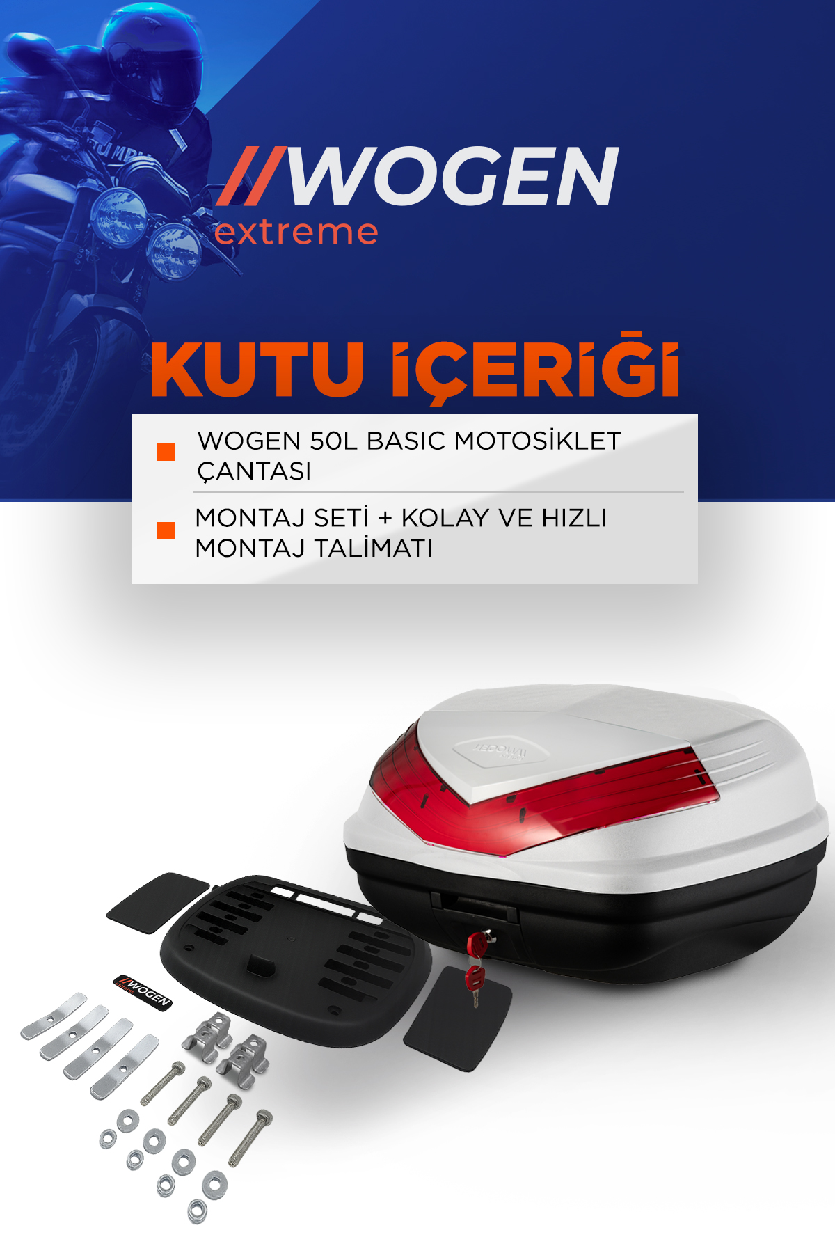 Wogen  Wg50 Basic Arka Çanta 50 Litre (Beyaz) + Karbon Dizlik Hediye