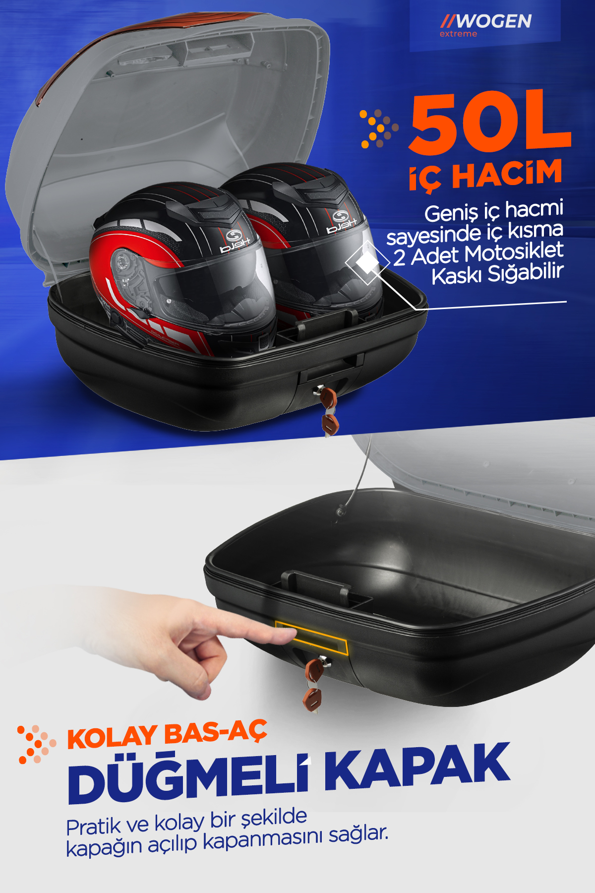 Wogen  Wg50 Basic Arka Çanta 50 Litre (Nardo Gri) + Karbon Dizlik Hediye