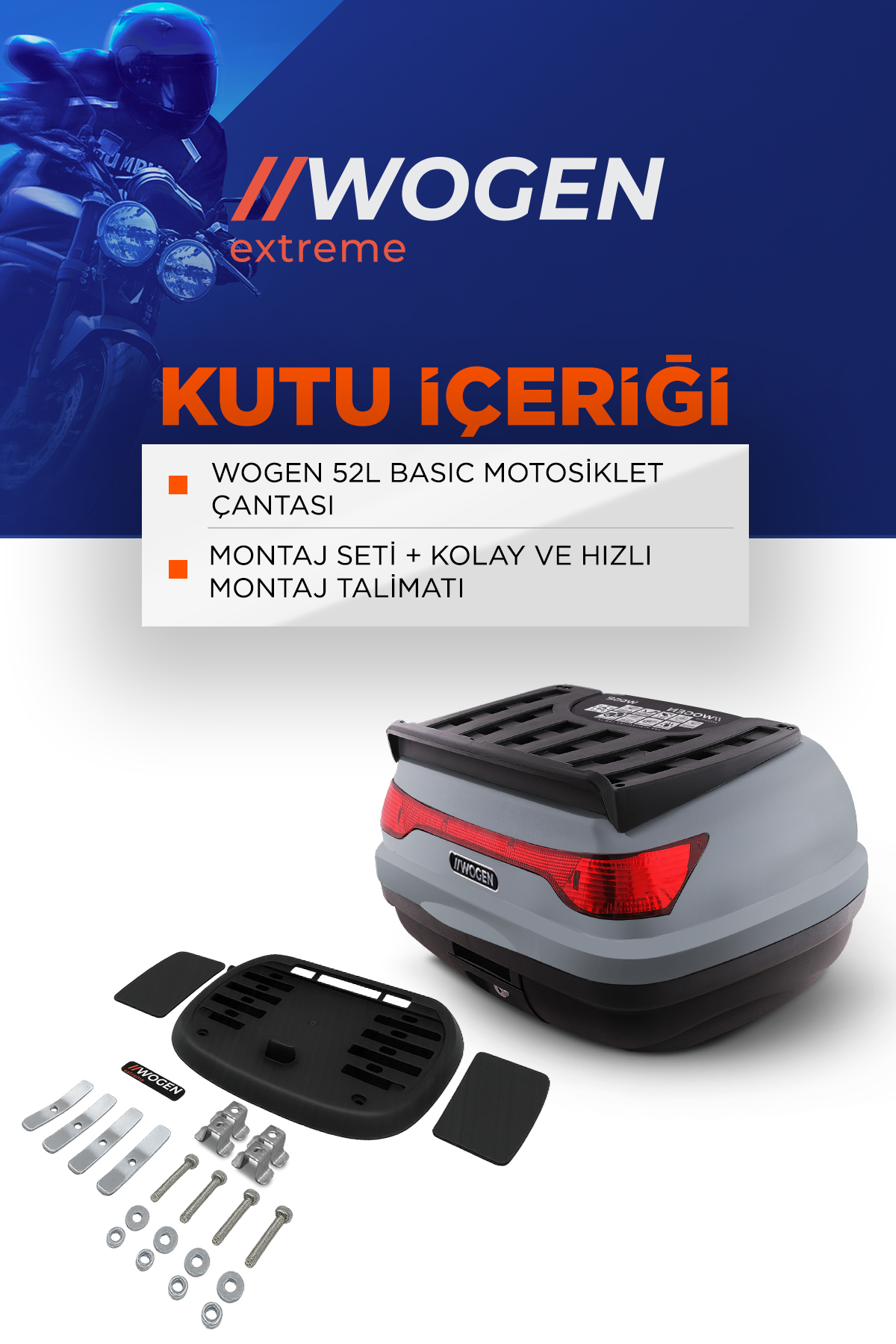 Wogen  Wg52 Arka Çanta 52 L Basic (Nardo Gri) + Karbon Dizlik Hediye