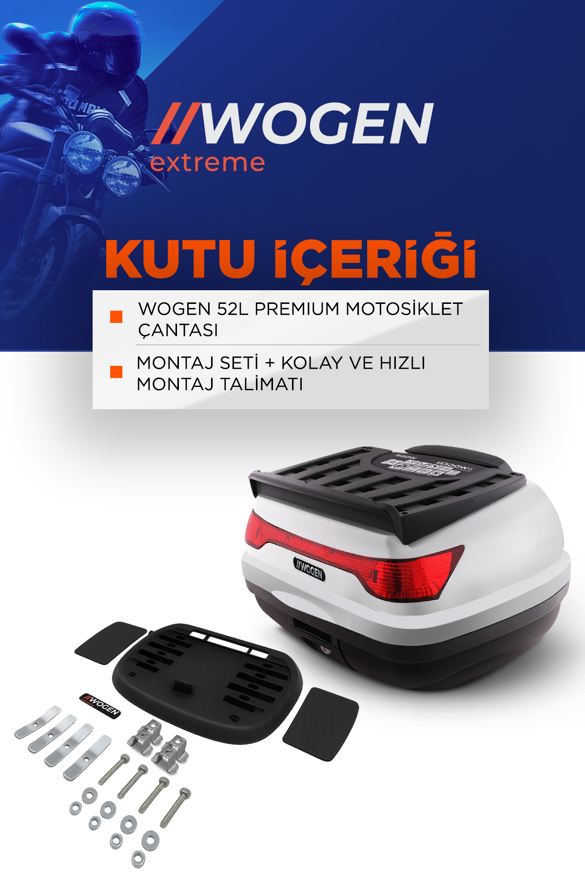 Wogen  Wg52 Premium Arka Çanta 52 Litre (Beyaz) + Karbon Dizlik Hediye