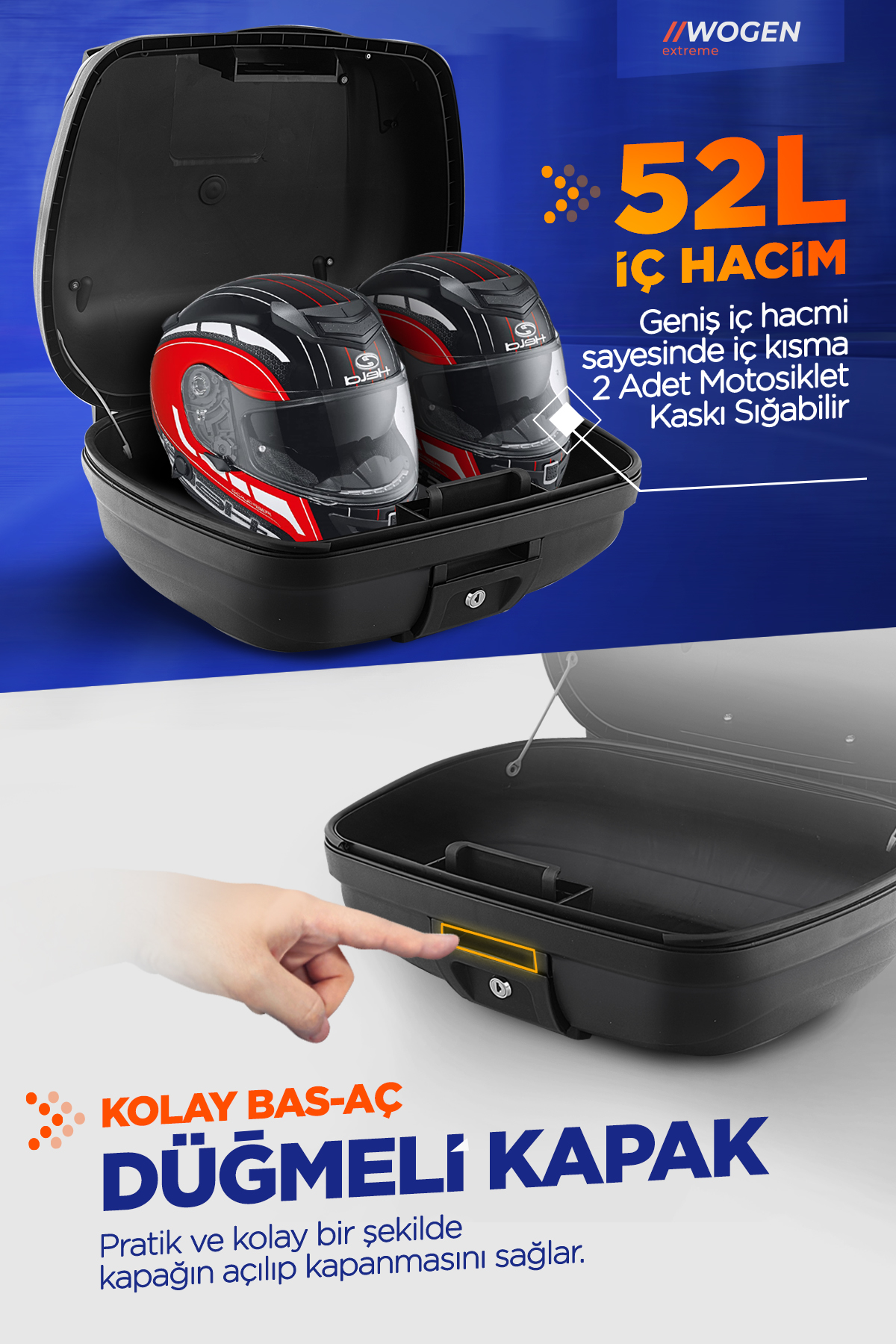 Wogen  Wg52 Premium Arka Çanta 52 Litre (Siyah) + Karbon Dizlik Hediye