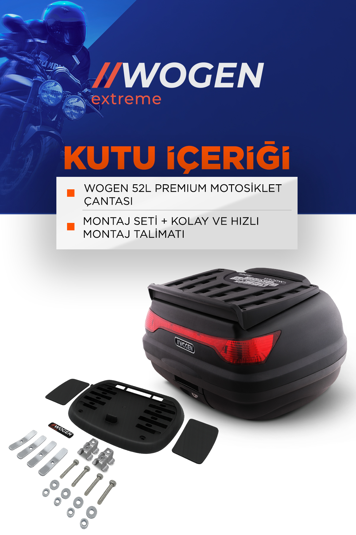 Wogen  Wg52 Premium Arka Çanta 52 Litre (Siyah) + Karbon Dizlik Hediye