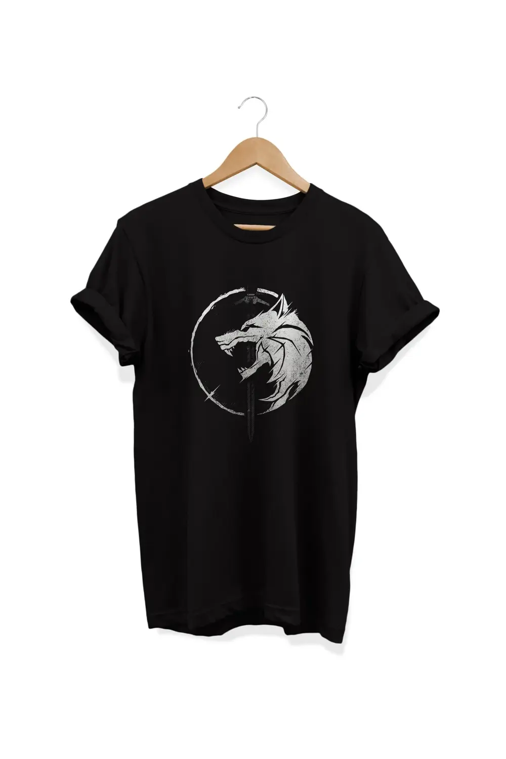 , Wolf Baskılı, %100 Pamuk, Bisiklet Yaka, Oversize T-shirt, Büyü