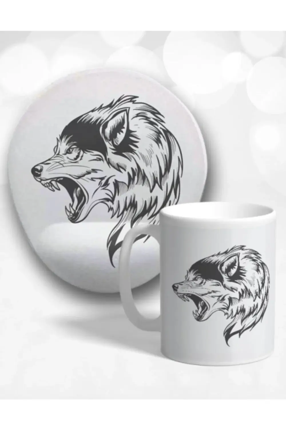 Wolf Bilek Destekli Mouse Pad Ve Kupa Bardak Seti