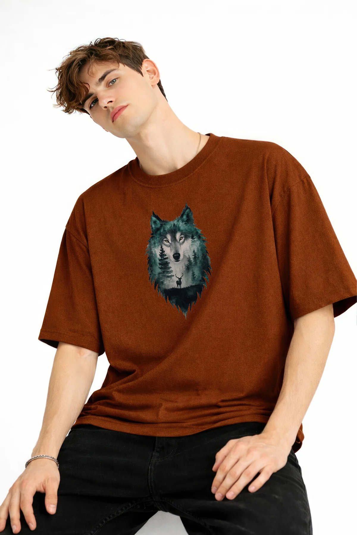 Wolf - Oversize Erkek Tişört KAHVE Fiyatı, Yorumları ve Özellikleri