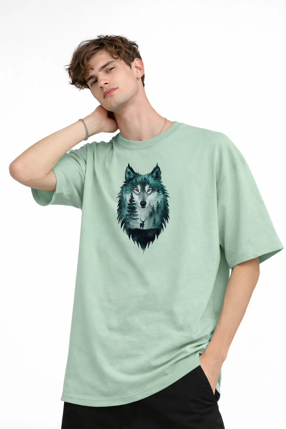 Wolf - Oversize Erkek Tişört SU YESILI - SU YESILI - L Wolf - Oversize Erkek Tişört SU YESILI - SU YESILI - L