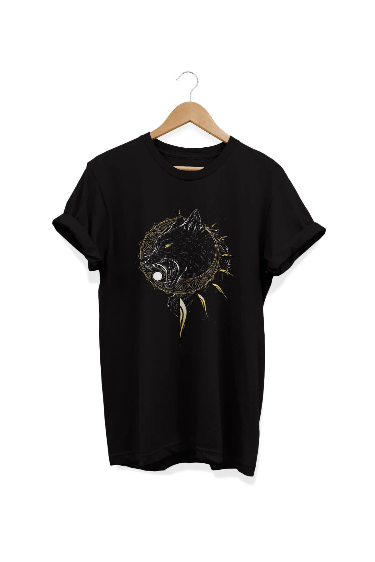 , Wolfie Baskılı, %100 Pamuk, Bisiklet Yaka, Oversize T-shirt, Bü