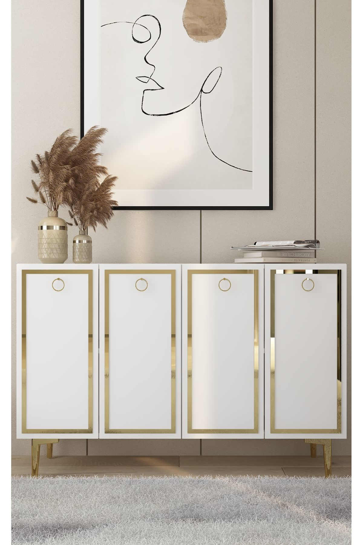 Cantek Dizayn Wollyct (Km120) Konsol,Çok Amaçli Dolap Beyaz-Altin