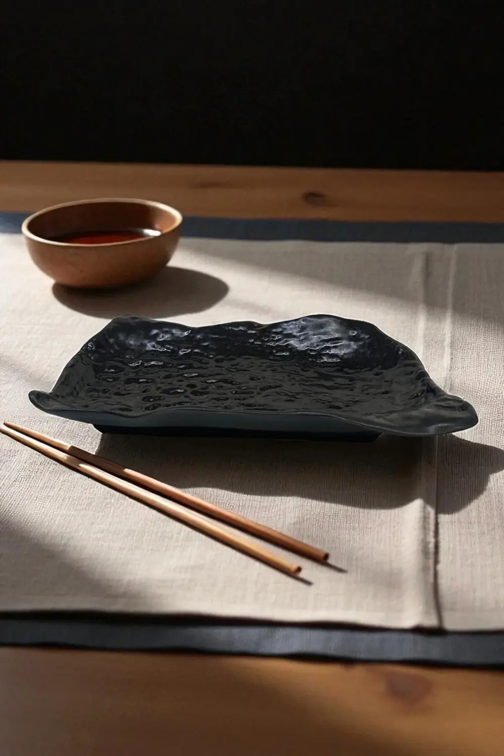 Wood 25 cm Porselen Dikdörtgen Gondol Kayık Tabak Sushi Tabağı