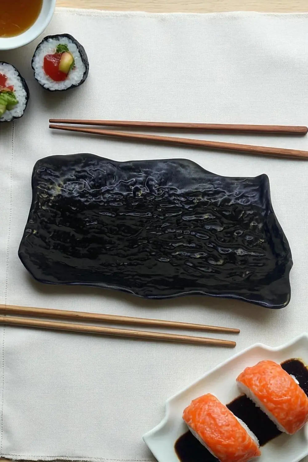 Wood 25 cm Porselen Dikdörtgen Gondol Kayık Tabak Sushi Tabağı