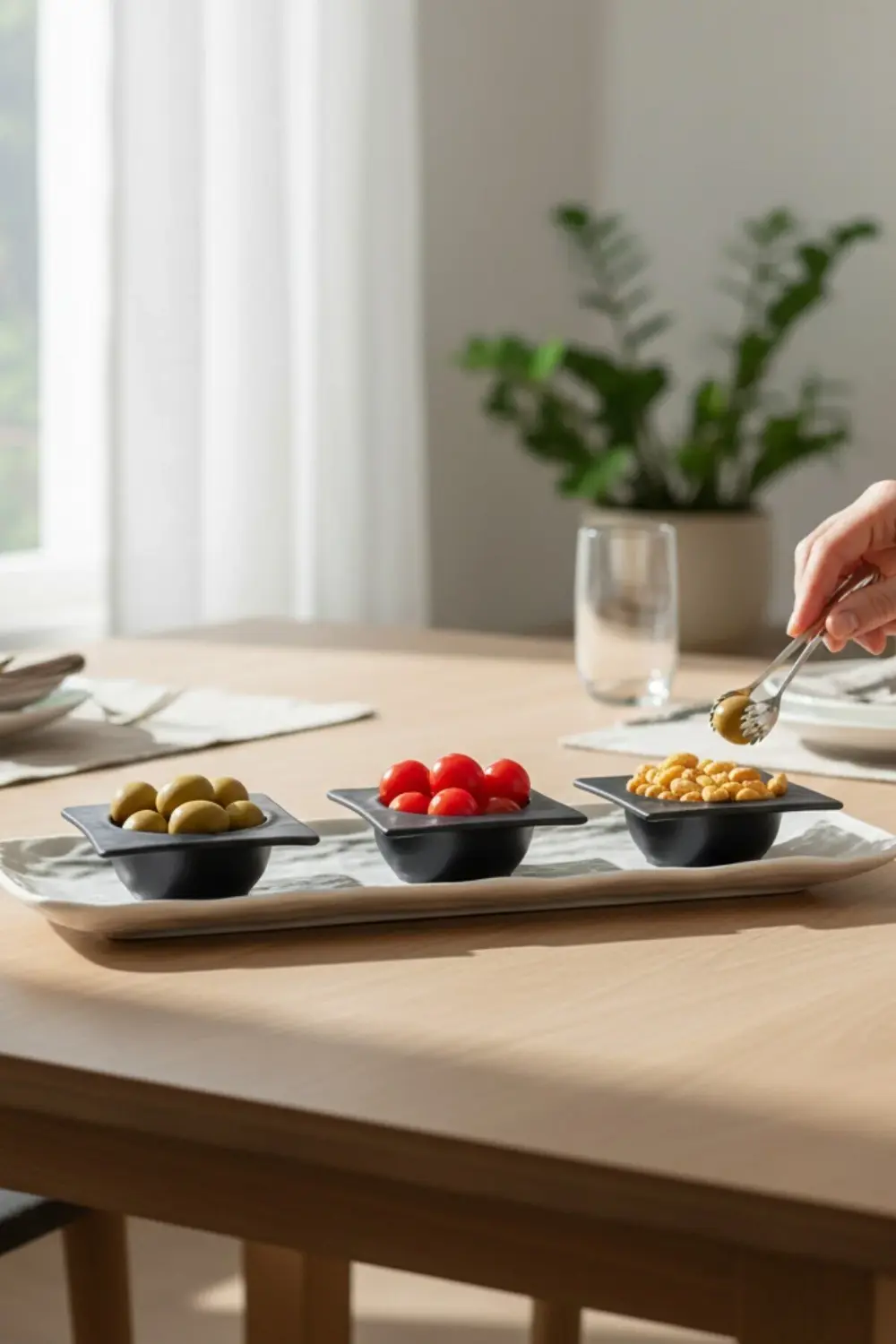 Wood 41 cm Porselen Kayık Sunum Tabağı / Porselen Sosluk Kase 12c