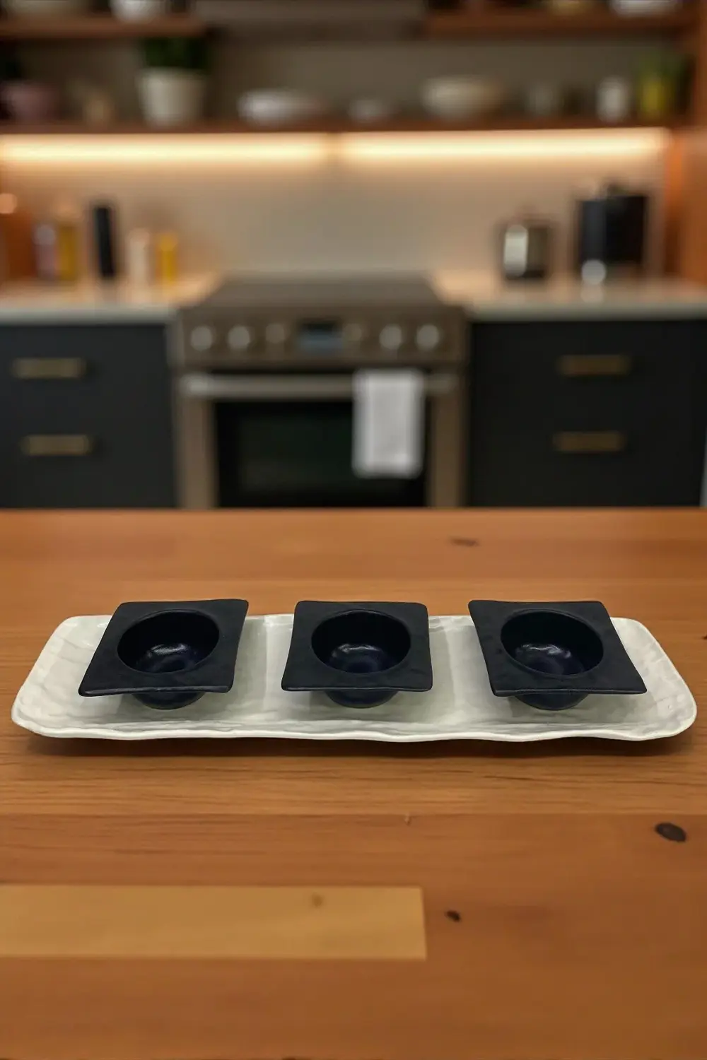 Wood 41 cm Porselen Kayık Sunum Tabağı / Porselen Sosluk Kase 12c