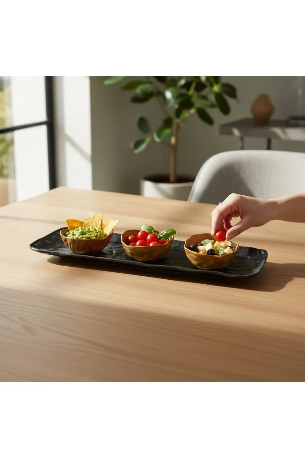 Wood Glam 41cm Porselen Kayık Sunum Tabağı / Porselen Sosluk Kase