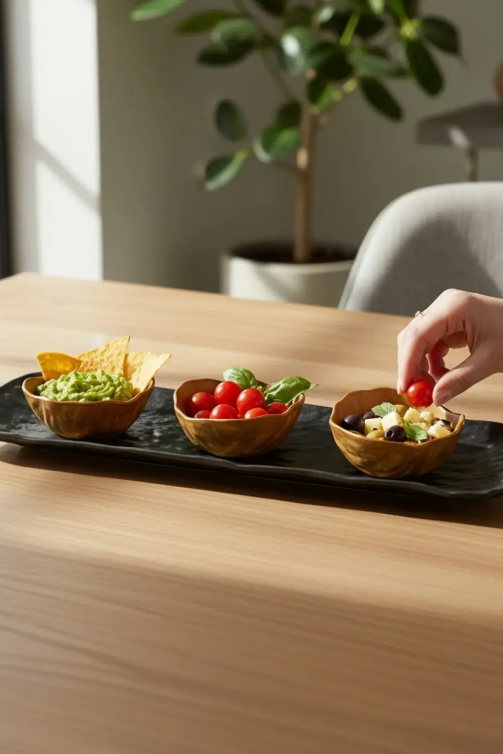 Wood Glam 41cm Porselen Kayık Sunum Tabağı / Porselen Sosluk Kase