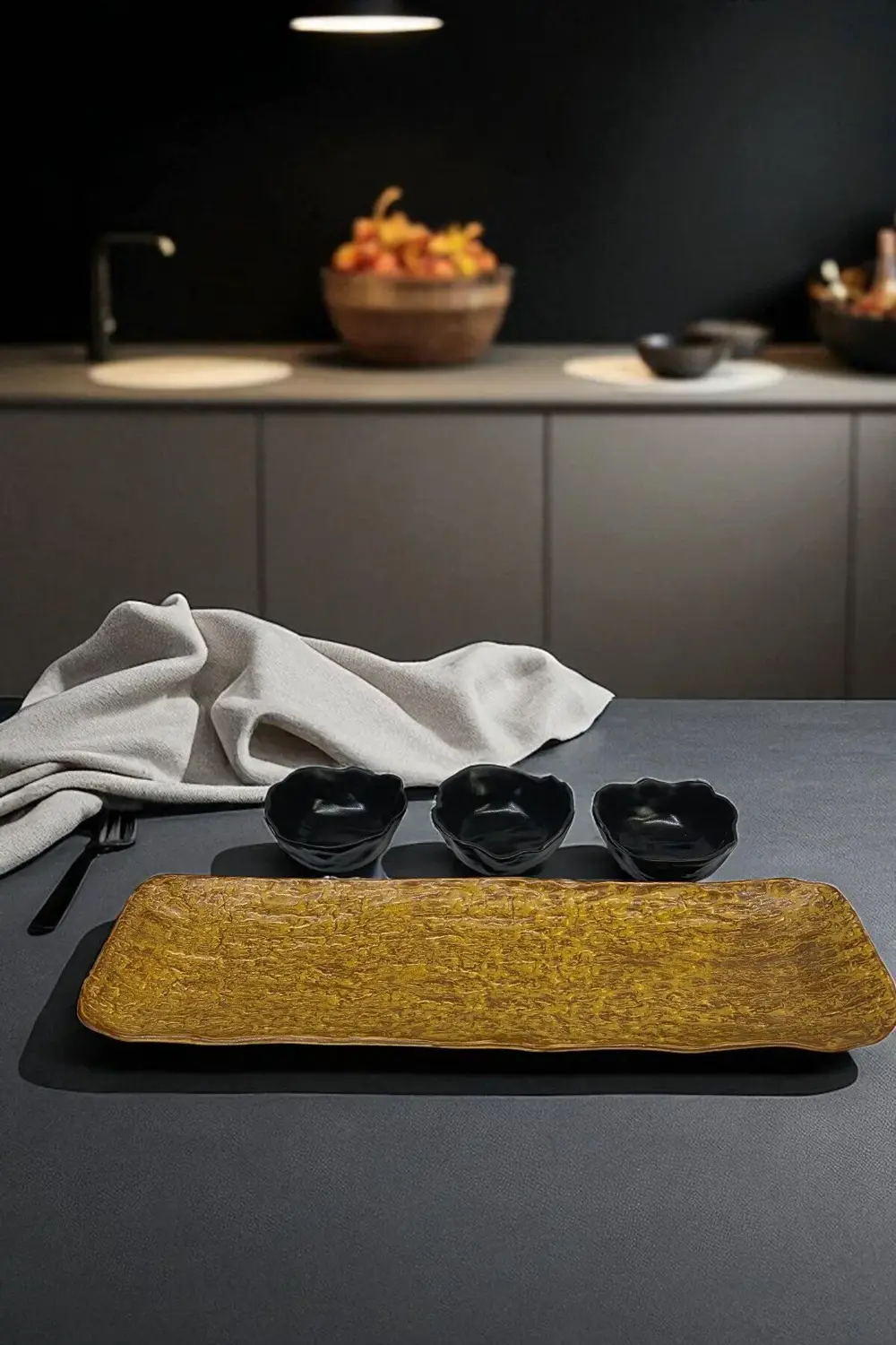 Wood Savana 41cm Porselen Kayık Sunum Tabağı / Porselen Sosluk Ka