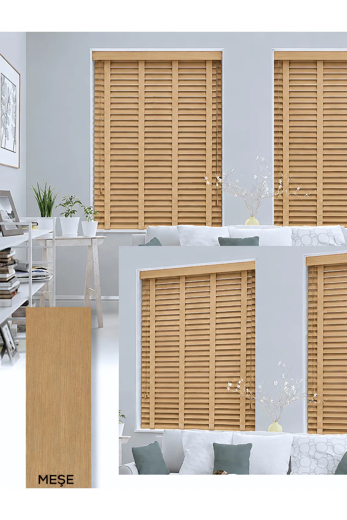 Wooden Blinds %100 Doğal Ahşap Jaluzi Perde 50mm,Alüminyum Kasalı Yüksek Kaliteli - A.Meşe /W13PW