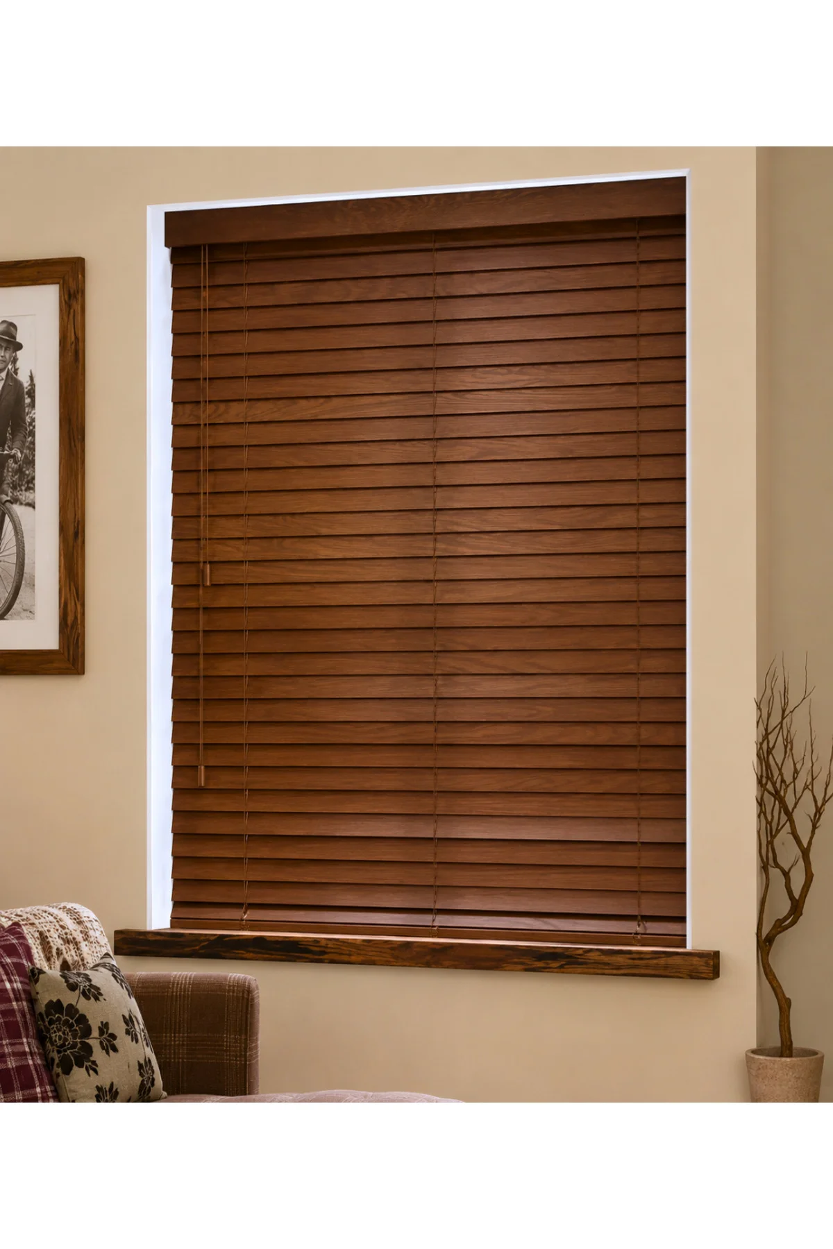 Wooden Blinds %100 Doğal Ahşap Jaluzi Perde 50mm,Alüminyum Kasalı Yüksek Kaliteli - Ceviz Mİ/508PW