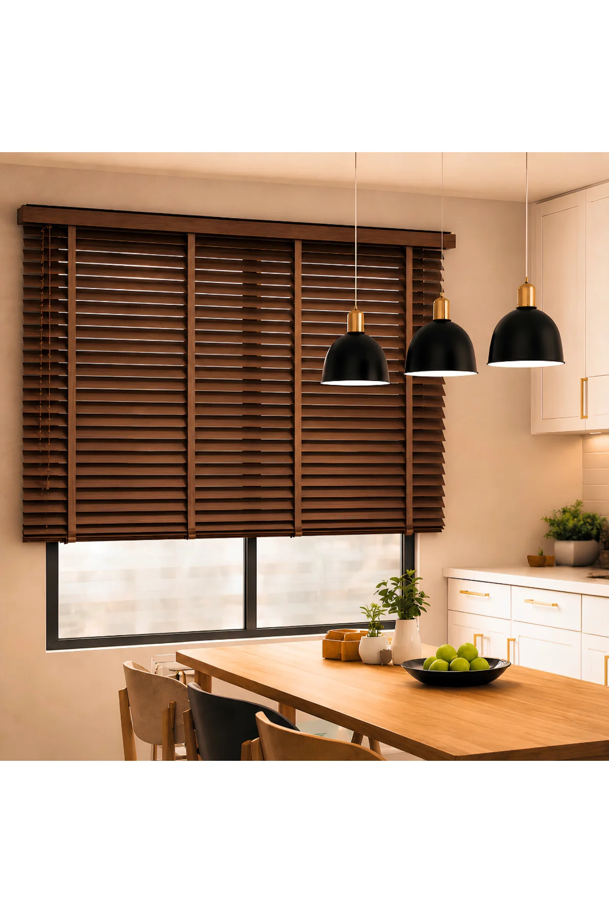 Wooden Blinds %100 Doğal Ahşap Jaluzi Perde 50mm,Alüminyum Kasalı Yüksek Kaliteli - Ceviz /W508PWB