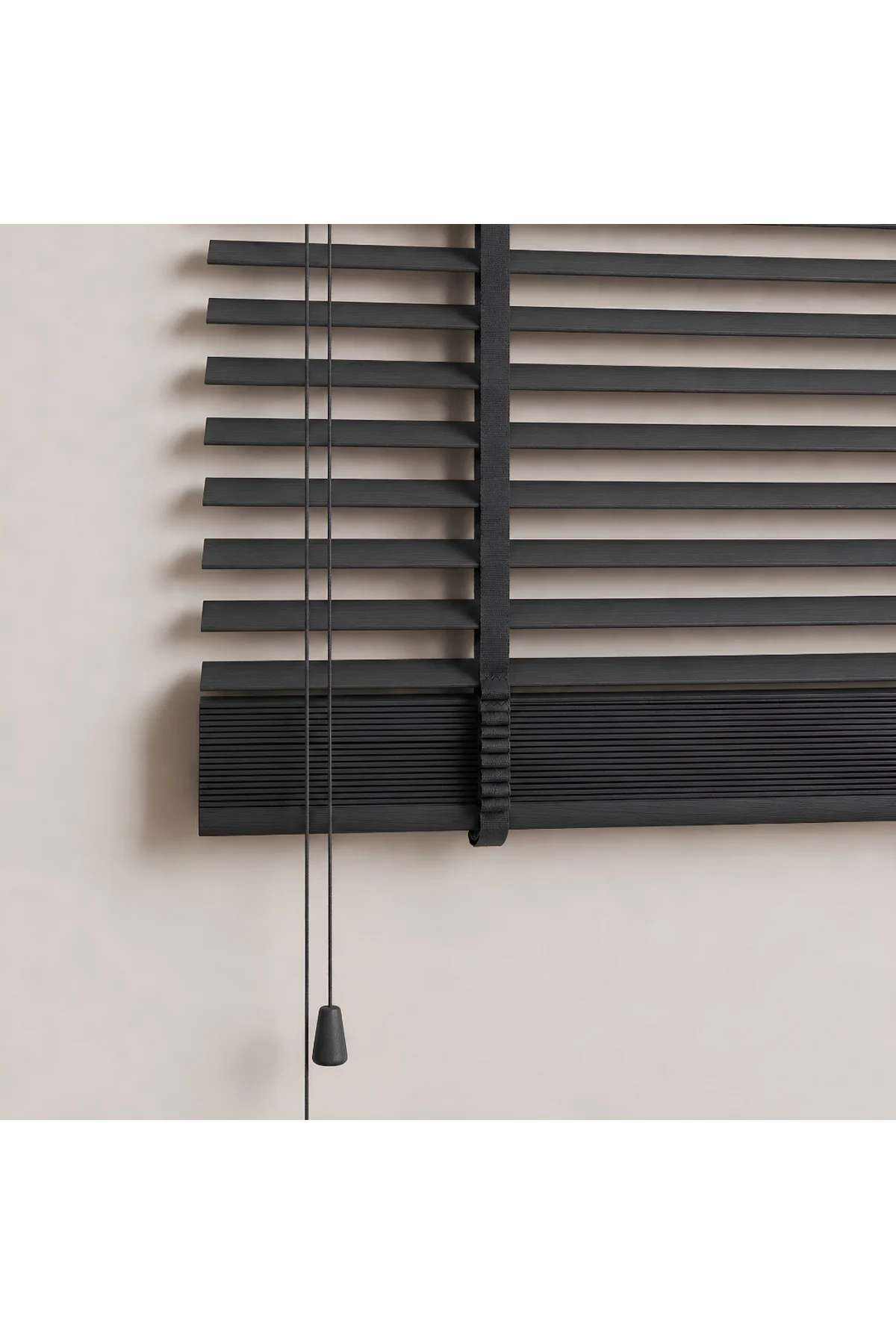 Wooden Blinds %100 Doğal Ahşap Jaluzi Perde 50mm,Alüminyum Kasalı Yüksek Kaliteli - Antrasit 006PWB