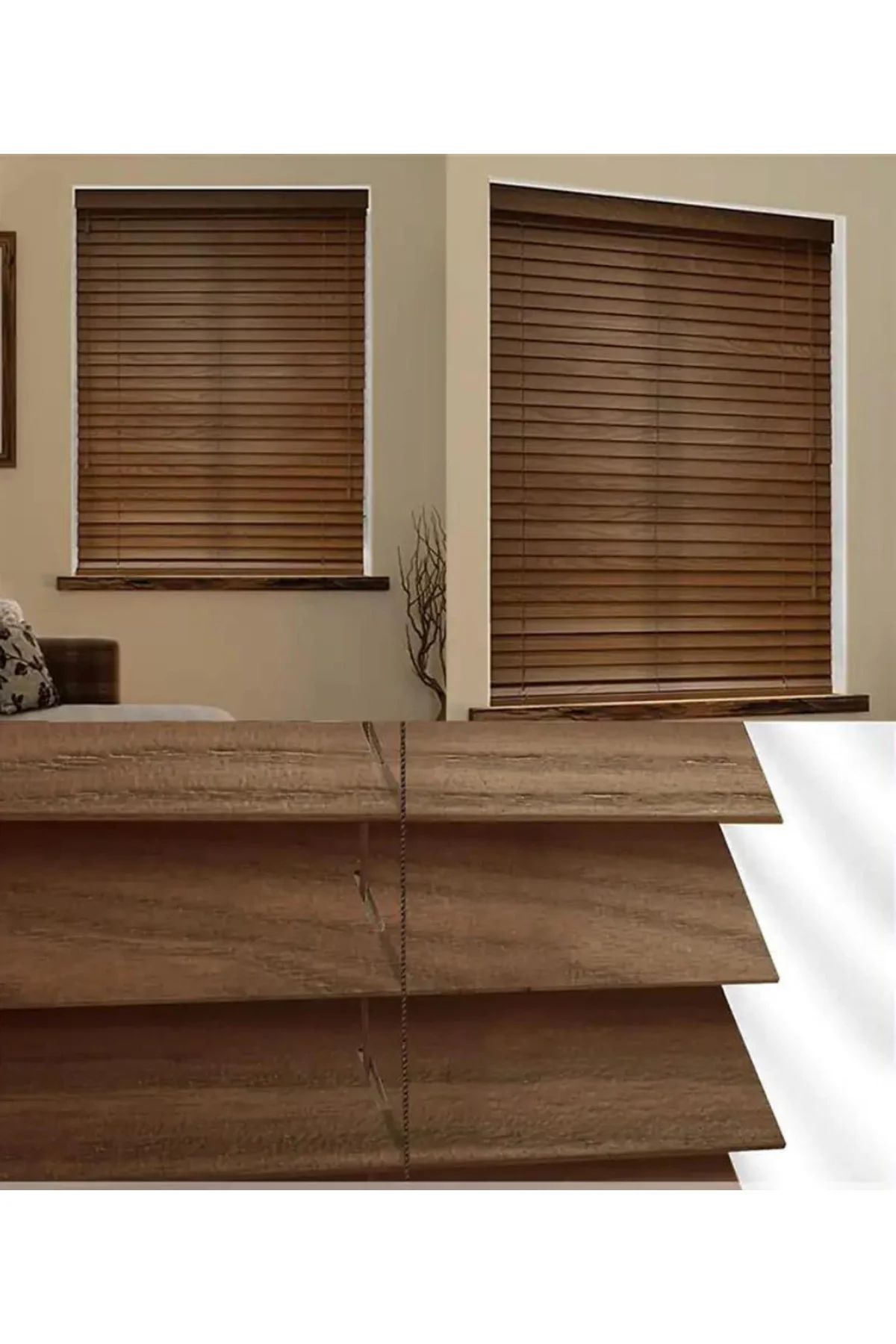 Wooden Blinds %100 Doğal Ahşap Jaluzi Perde 50mm, Alüminyum Kasal