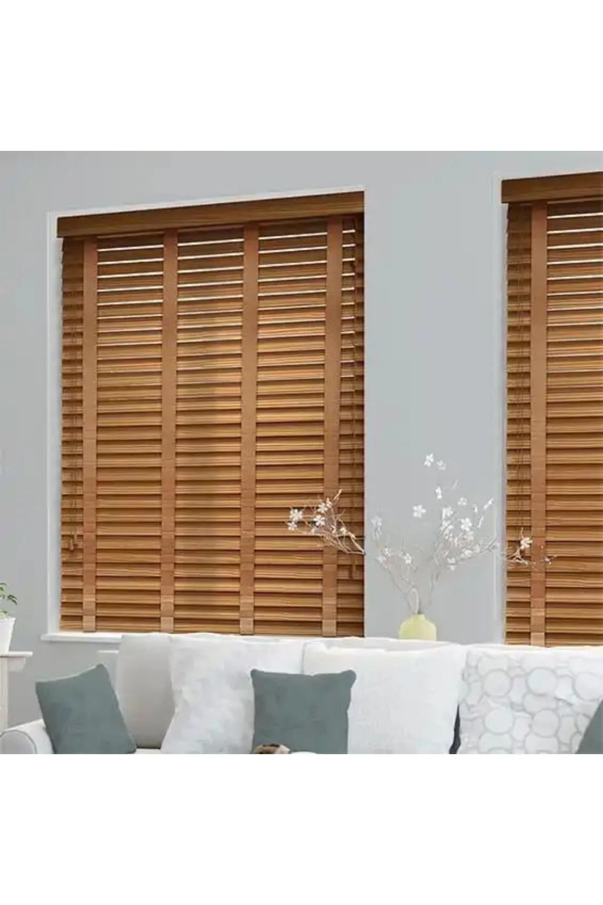 Wooden Blinds %100 Doğal Ahşap Jaluzi Perde 50mm, Alüminyum Kasal