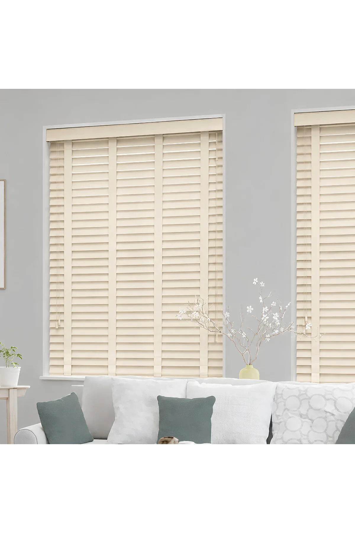 Wooden Blinds %100 Doğal Ahşap Jaluzi Perde 50mm,Alüminyum Kasalı Yüksek Kaliteli - Krem J46PWB