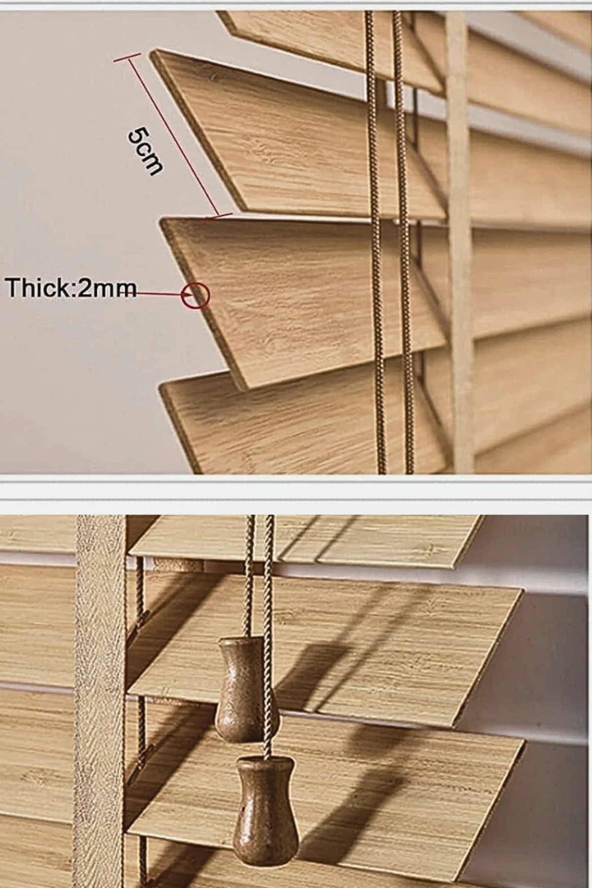Wooden Blinds %100 Doğal Ahşap Jaluzi Perde 50mm,Alüminyum Kasalı