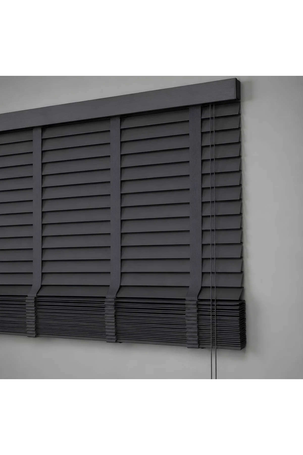 Wooden Blinds %100 Doğal Ahşap Jaluzi Perde 50mm,Alüminyum Kasalı Yüksek Kaliteli - Antrasit / 06PWB