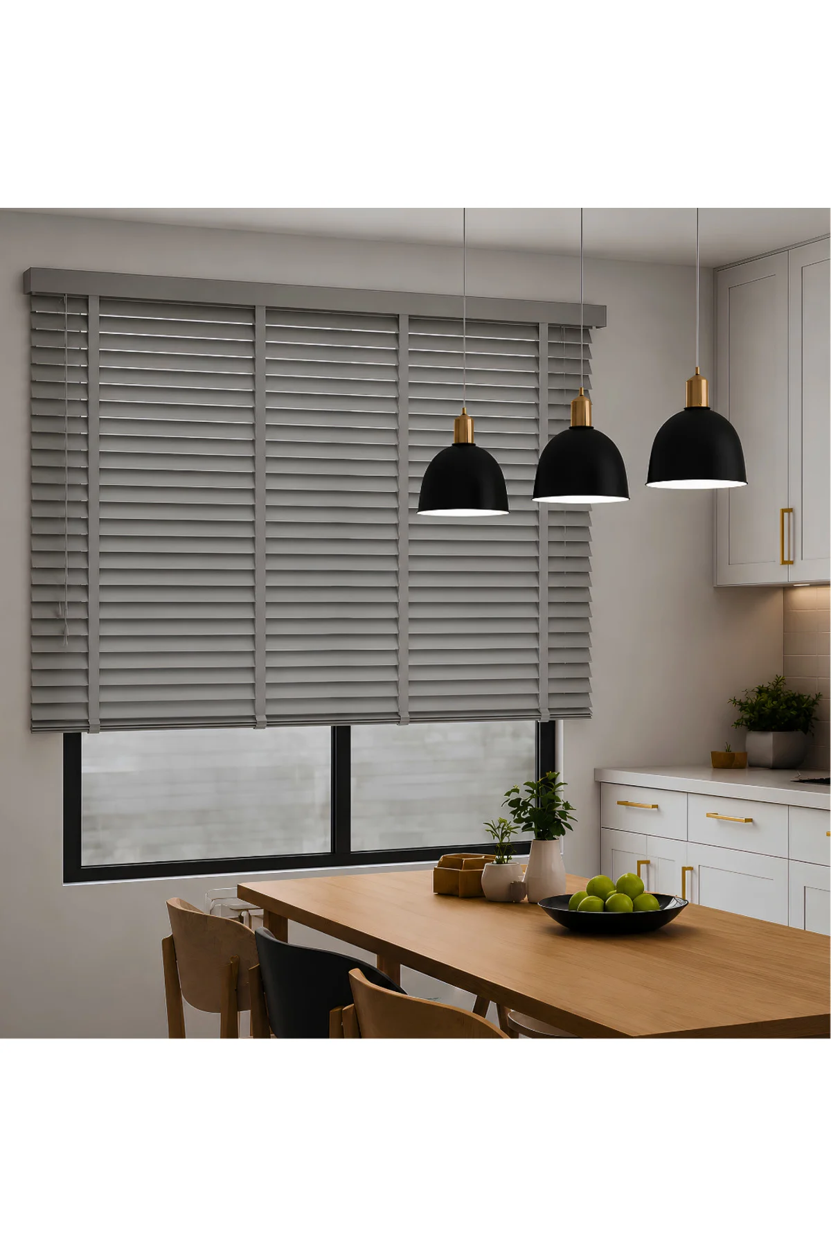 Wooden Blinds %100 Doğal Ahşap Jaluzi Perde 50mm,Alüminyum Kasalı Yüksek Kaliteli - Kül Grisi (Kurdelalı) W07PW