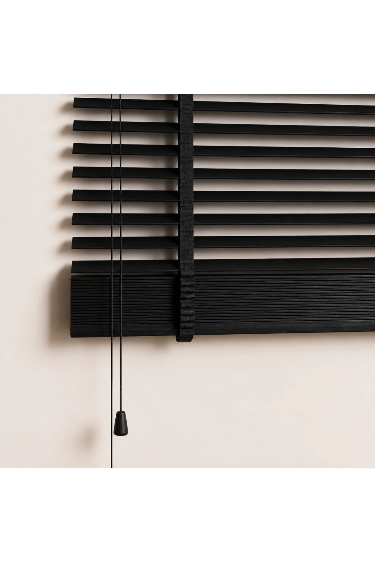 Wooden Blinds %100 Doğal Ahşap Jaluzi Perde 50mm, Alüminyum Kasalı Yüksek Kaliteli - SİYAH (KURDELALI) XQ003PW