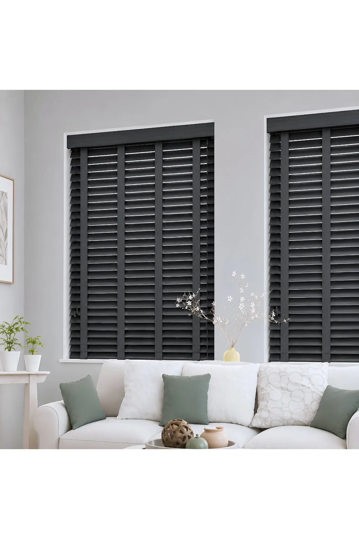 Wooden Blinds %100 Doğal Ahşap Jaluzi Perde 50mm,Alüminyum Kasalı Yüksek Kaliteli - Antrasit / 06PWB